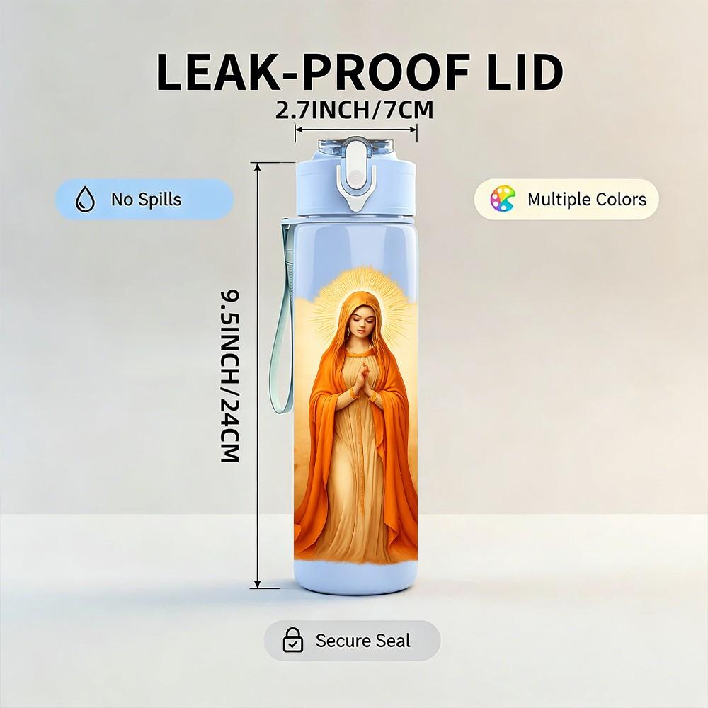 1PC Virgin Mary Yellow Robe Portrait Print 750ml Color Plastic Sports Water Bottle Leakproof Flip Straw Lid Suitable for Sports Office Home Use