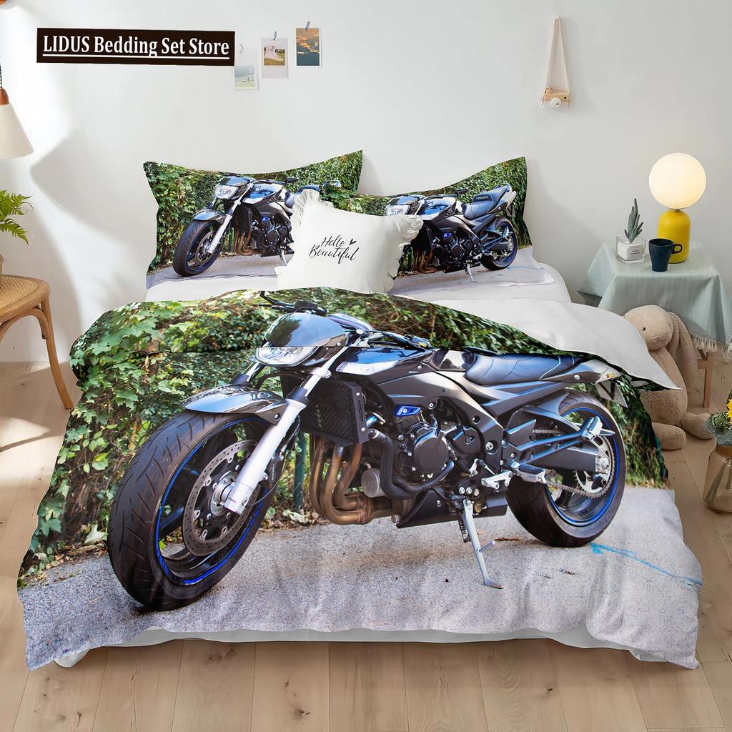 Dirt Bike Duvet Cover Set 3D Racing Motocross Bedding Set For Teen Motorcycle Rider Extreme Sports Polyester Comforter Cover