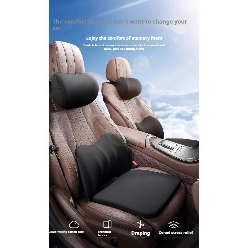 Car Seat Lumbar Pillow Set Car Memory Foam Headrest Lumbar Cushion Back Cushion Soft Comfortable Breathable Headrest Supplies