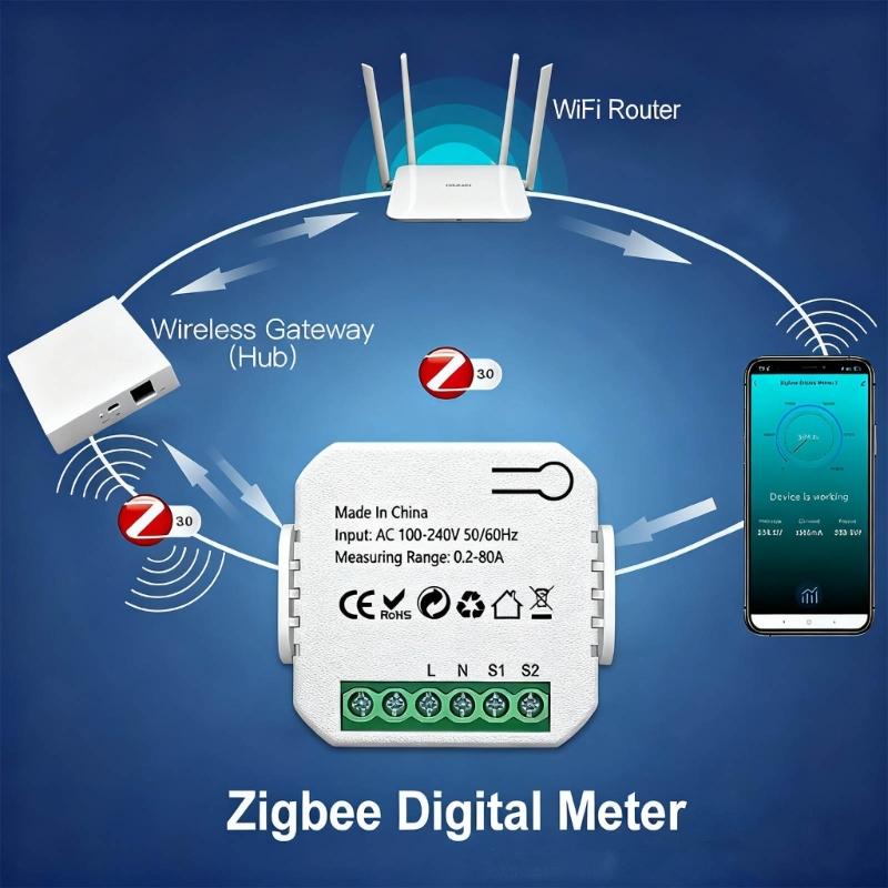 Intelligent Home Energy Monitor 80A Current Voltage Changer Clamp Power monitors Electricity Statistics Monitoring Device