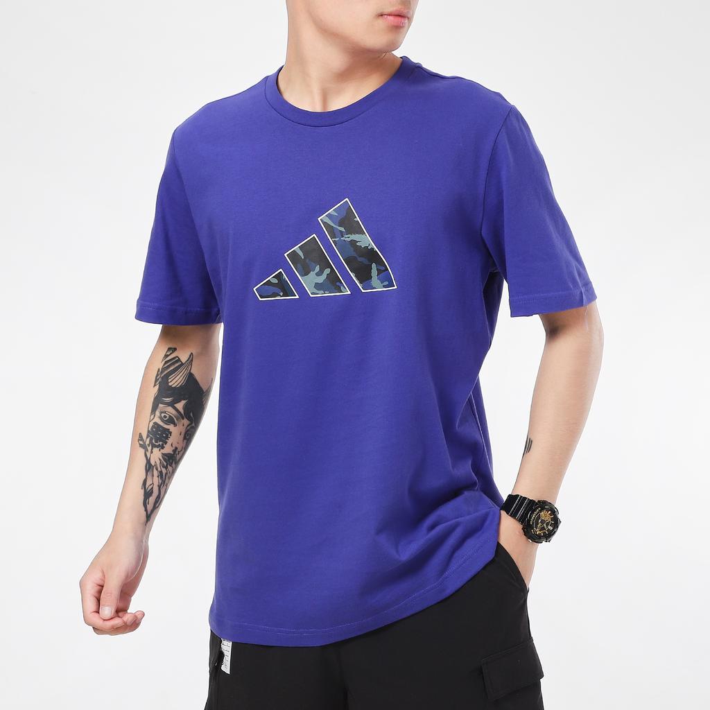 Adidas T Shirts Men's Purple Crew Neck Moderate Straight Fit GP0850