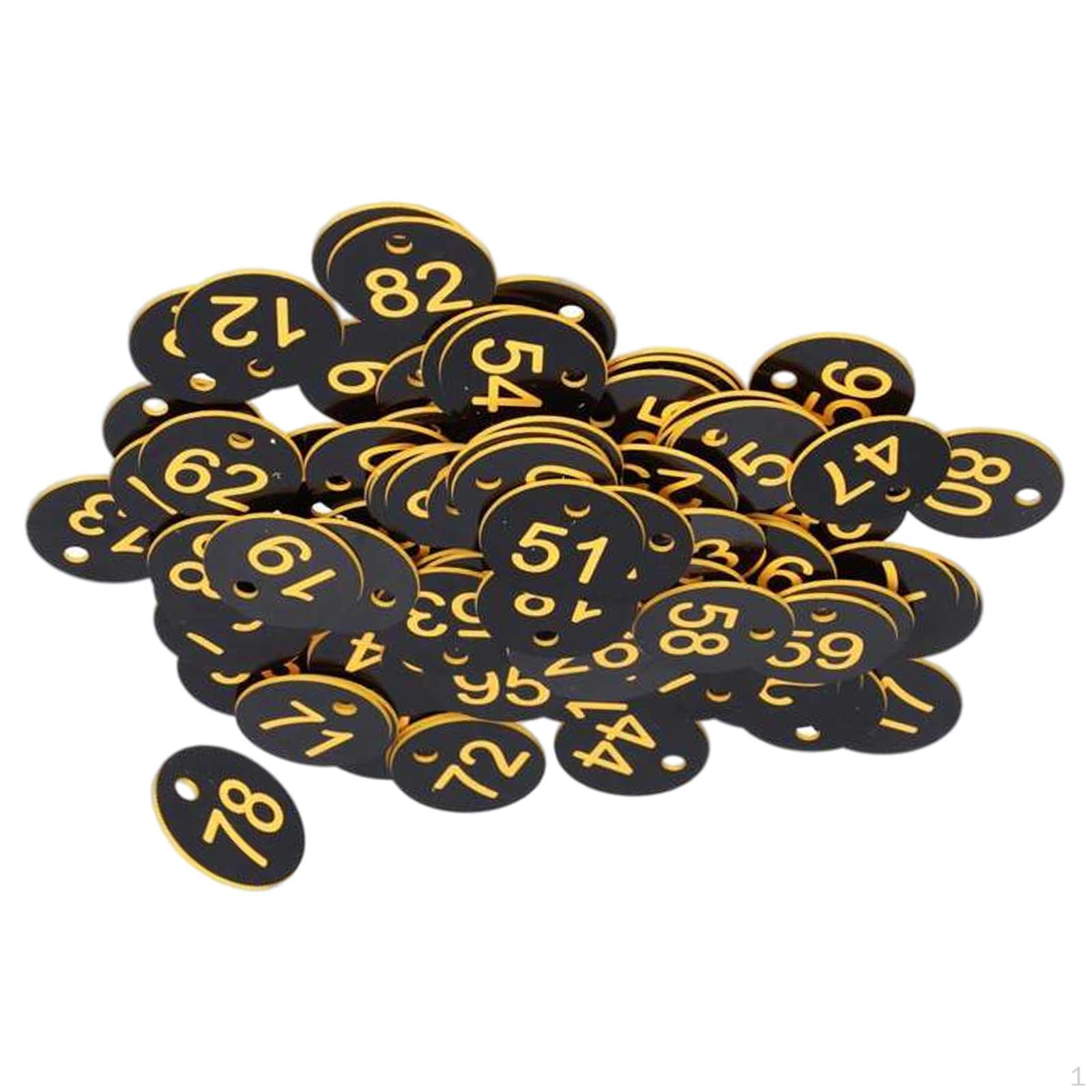 

100 упаковок с круглыми пронумерованными бирками для гостиничных шкафчиков для ресторанов black+yellow word