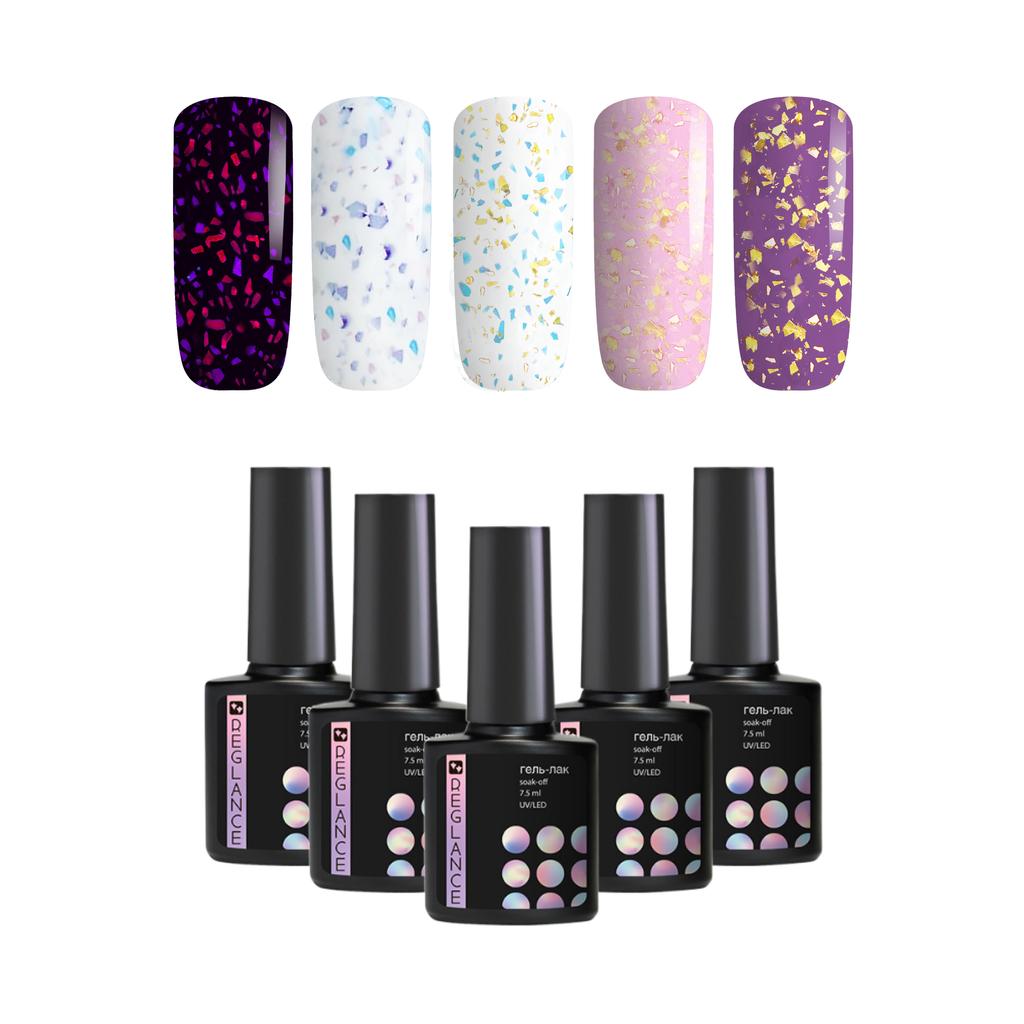 Zestaw Gel Polish Set 6 kolorów Reglance 7.5ml Soak Off UV LED Szklana butelka