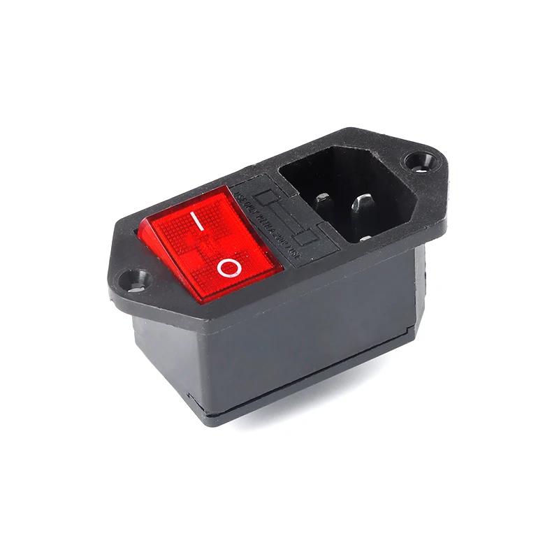 1PCS AC-01 AC-14-F16 Electrical Power Socket 250V Rocker Switch Brass 10A Inlet Plug Connector Computer Mount Outlet With Fuse