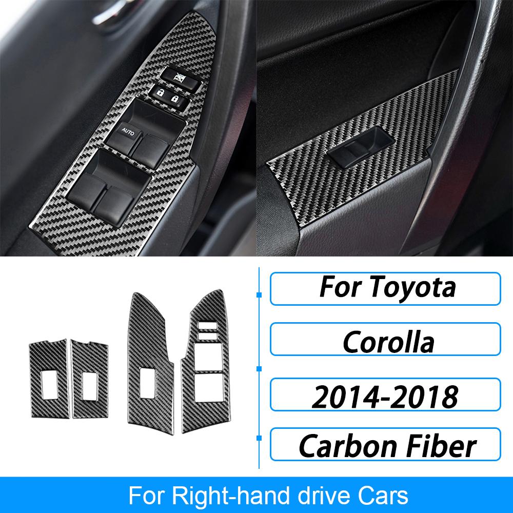 For Toyota Corolla 2014-2018 Window Switch Panel Trim Sticker Black Carbon Fiber Cover Interior Accessories Upgrade Decor Style