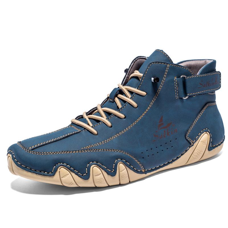 New Autumn and Winter Men's Octopus Doudou Shoes Korean Version Breathable High-top Handmade Large-size Leather Shoes Men's Explosion