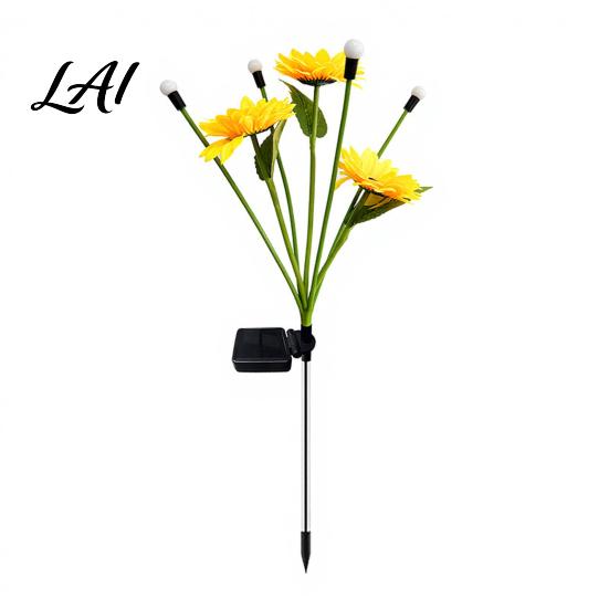 Solar Patio Lighting Sunflower Garden Light Waterproof Outdoor Lawn Lamp with Firefly 1pc