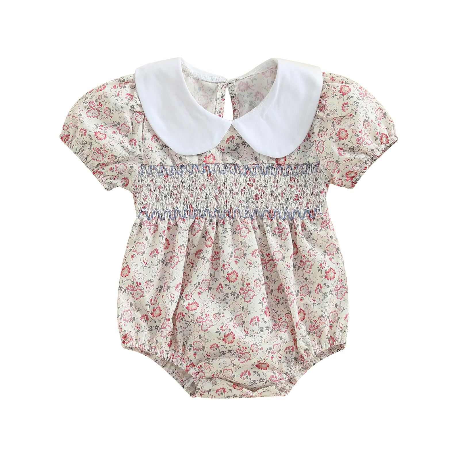 

Летний комбинезон для девочки с коротким рукавом и воротником-стойкой с цветочным принтом, комбинезон для новорожденных 12-18 Months абрикосовый