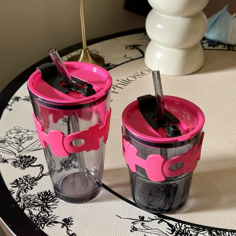 High Value Letter Bamboo Cup With Lid Straw Glass Water Cup Office Home Coffee Cup Gift Water Cup