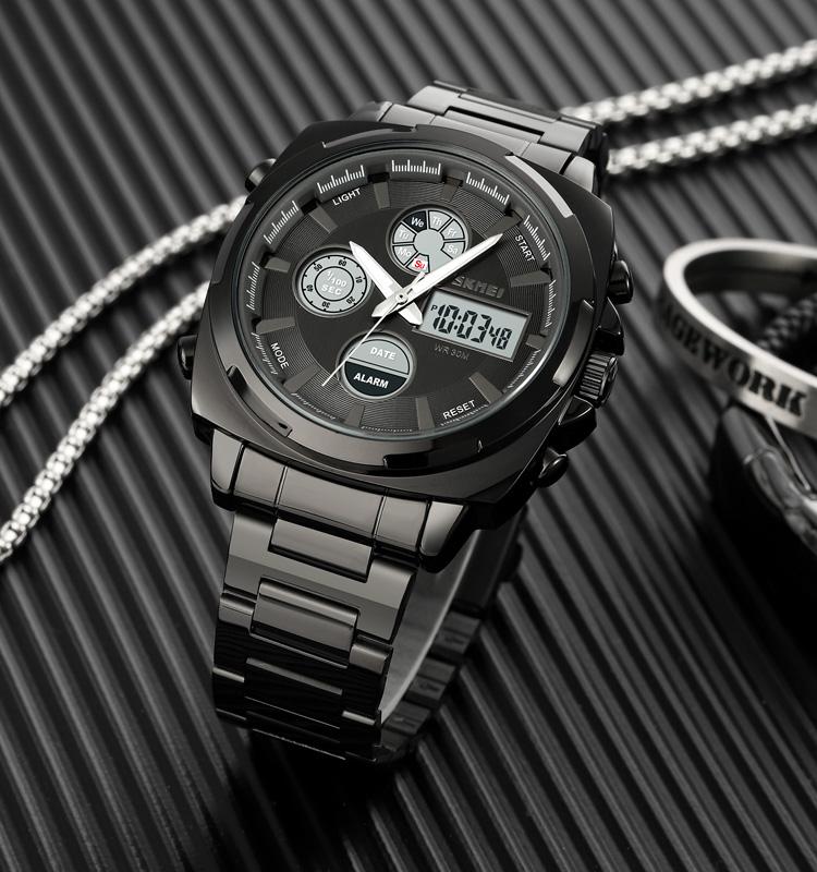 SKMEI 1673 Practical Sporty Men's Dual Display Watch Steel Strap Life Waterproof Fashion Outside Style Male Wristwatch