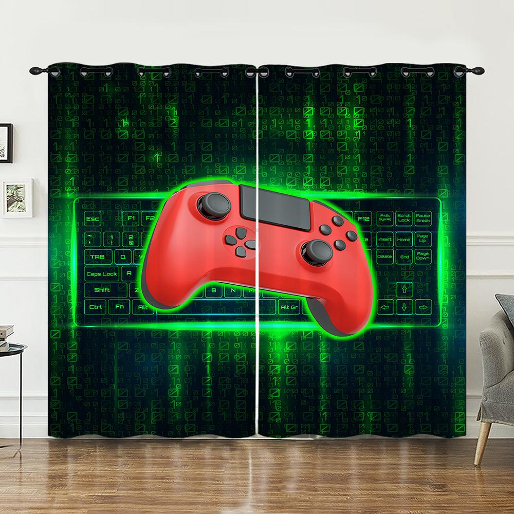 Curtain Gamepad Gradual Change 3D Digital Printing Blackout Curtain Punching