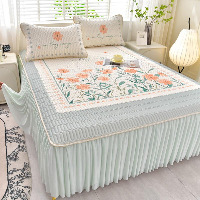 Sommer Kühlende Bettmatratzenbezug Weich Kühlendes Spannbettlaken Matratzenschoner Bezug Tagesdecke Bettrock Kissenbezug 3-teiliges Set