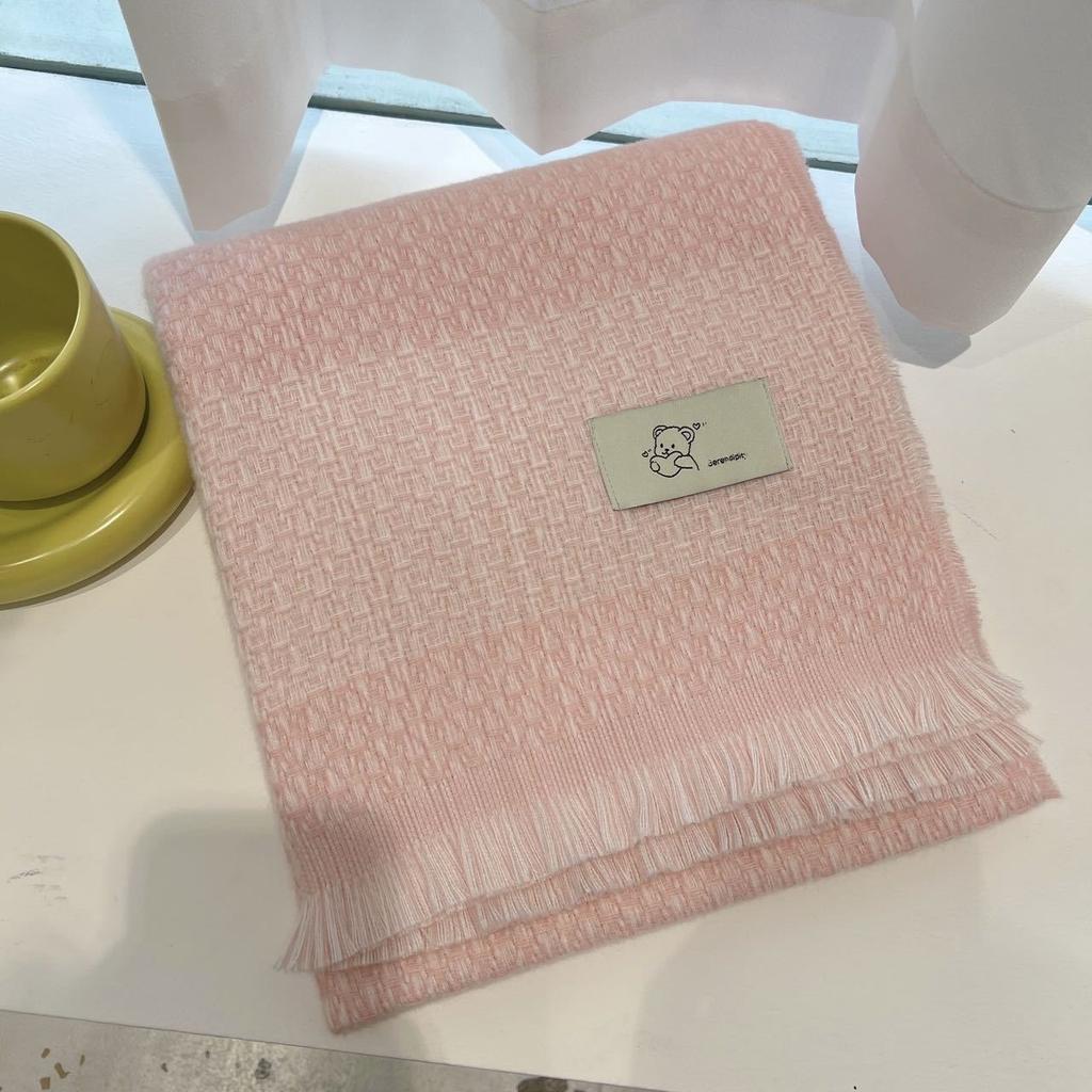 Korean Style New Winter Scarf Warm Imitation Cashmere Tassel Cute Bear Logo Scarf Fashionable and Versatile Women's Shawl