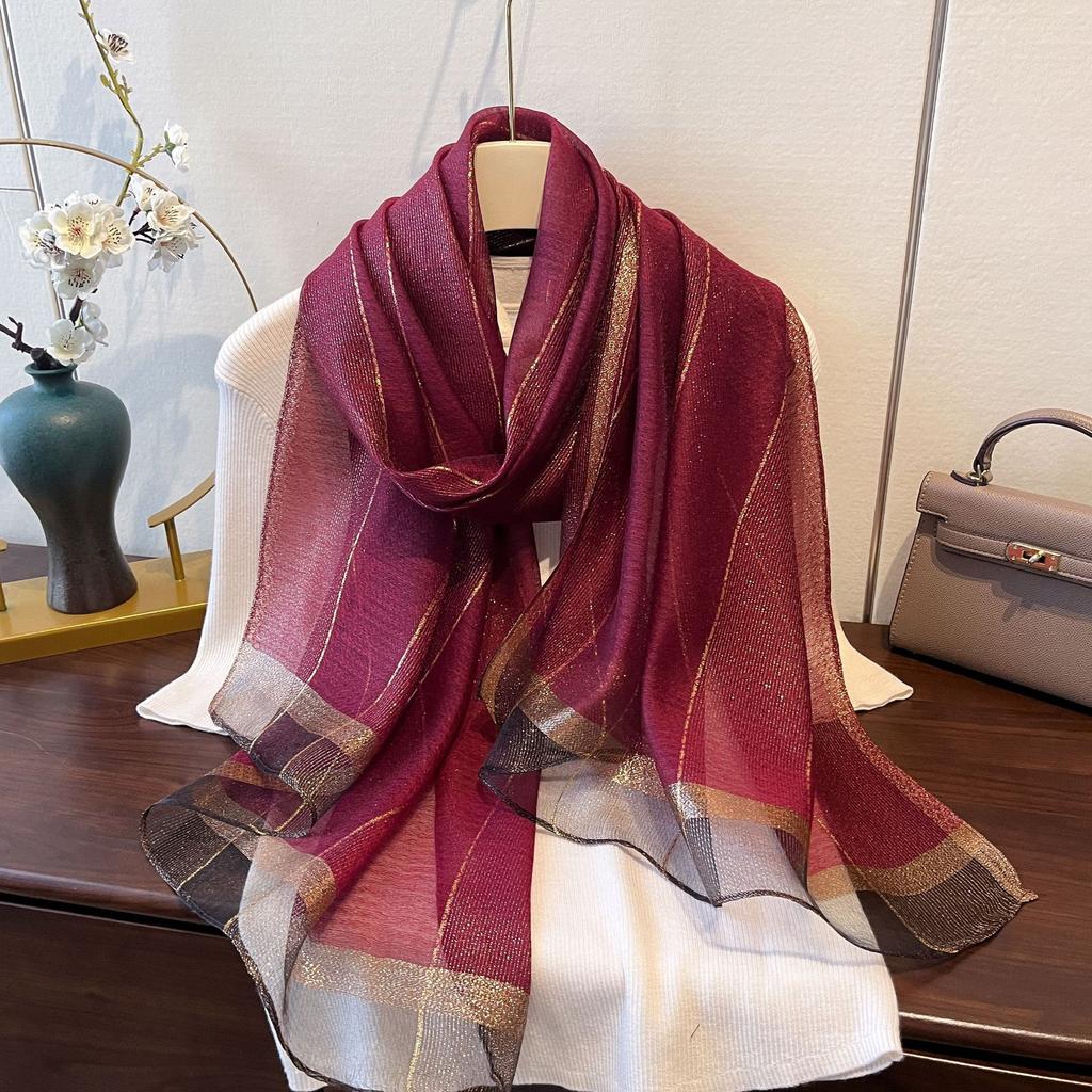 New Retro High-end Temperament Shawl with Yarn Scarf Korean Style Fashionable Light Luxury Silk Temperament Scarf for Women