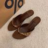 2025 New High-end European and American Style Rivets Toe Cool Slippers Suede Herringbone High-heeled Slippers Women's Summer Outer Wear