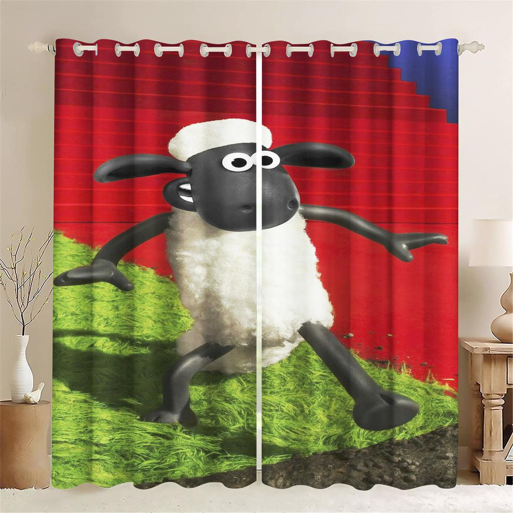 Cartoon Sheep Curtain Home Cute Printing Polyester Curtains Living Room Bedroom Heat Sun Protection Perfect For Sitting
