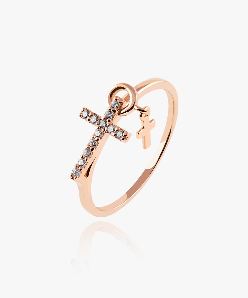 Helene Jewelry 14K 18K Tiamo Cross Cubic Miss Ring Gold Ring