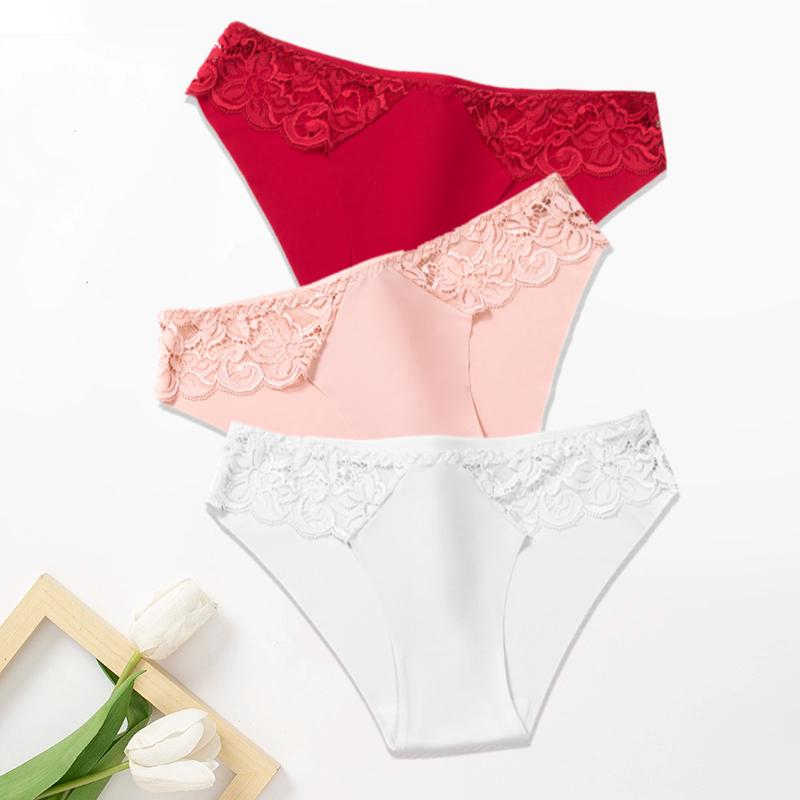 3Pcs/Set Lace Woman Panties Silk New Female Underwear for Woman Seamless Solid Lingerie Panties 3Pcs Free Shipping