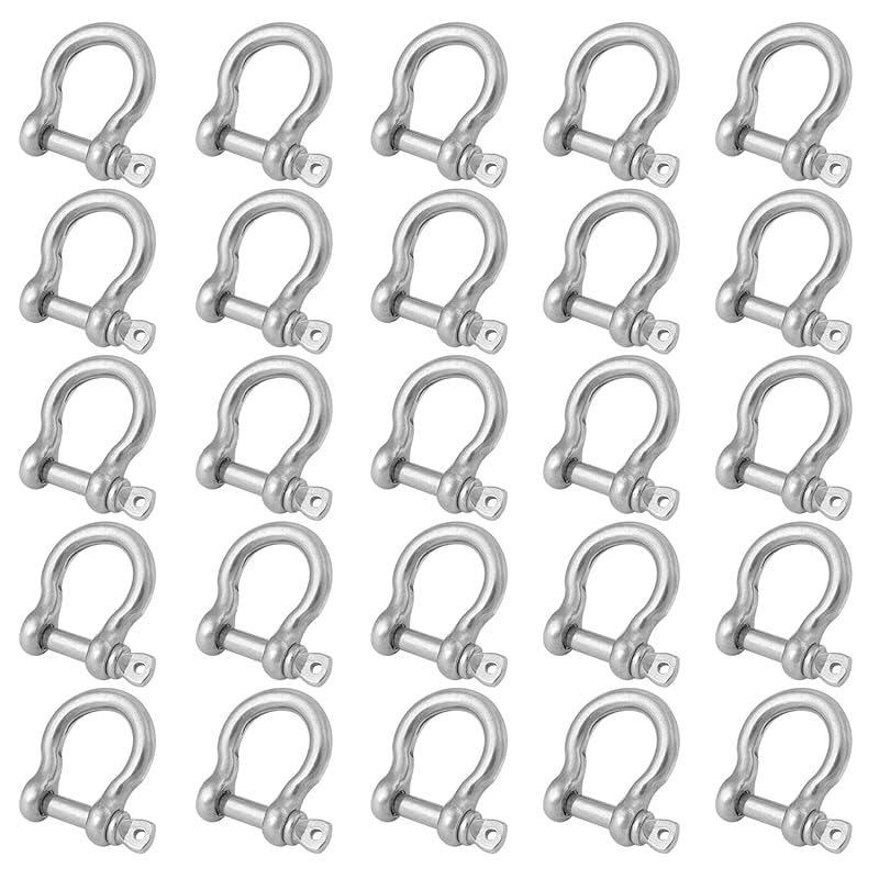 25 Packs 1/4 Inch 304 Stainless Steel D Ring Shackles Set for Outdoor Adventure?Traction Steel Wire and Heavy Duty Construction, Bow Shape, Anchor 25 Packs 1/4 Inch
