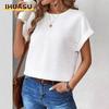 Women's Fashion Casual Solid Color Print O-Neck Short Sleeve Blouses & Shirts