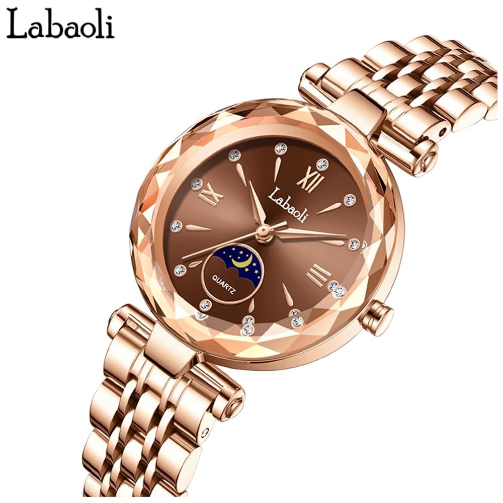 Rose Gold Women's Watch with Crystal, Waterproof, Stainless Steel, Business Style