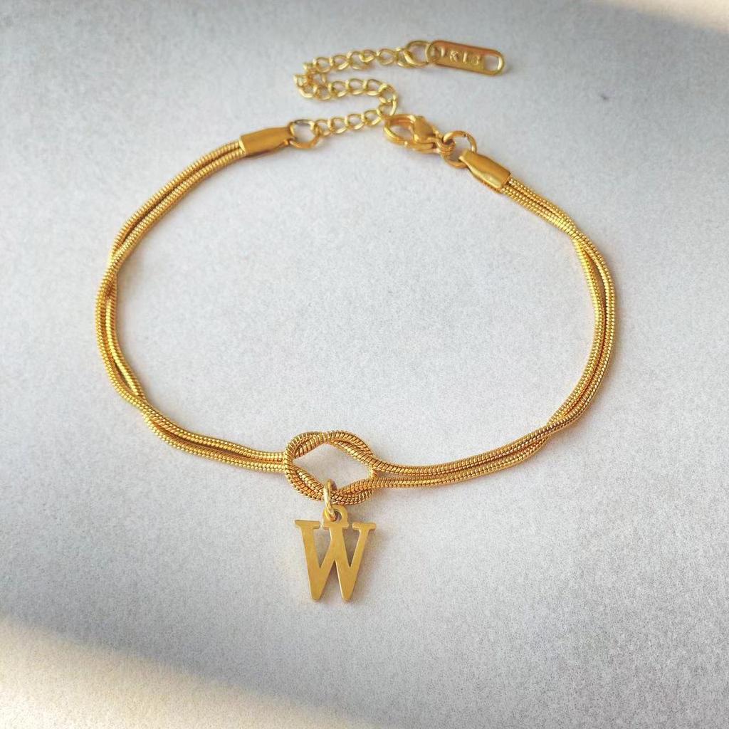 Valentine's Day Stainless Steel Herringbone & Snake Chain Bracelet with 26 Letters Pendant