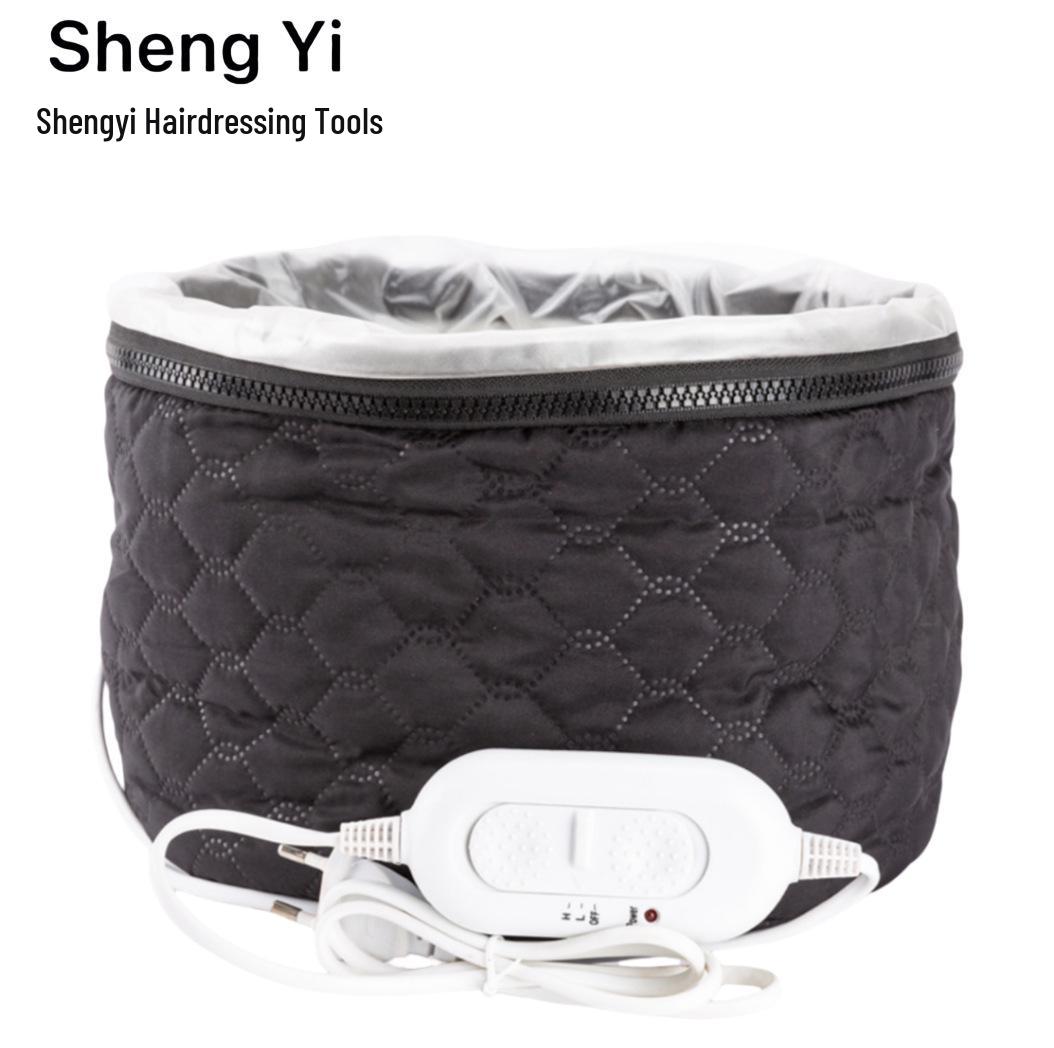 Black Electric Heating Two-Speed Hair Mask Cap for Temperature-Controlled Hair Treatment As Shown