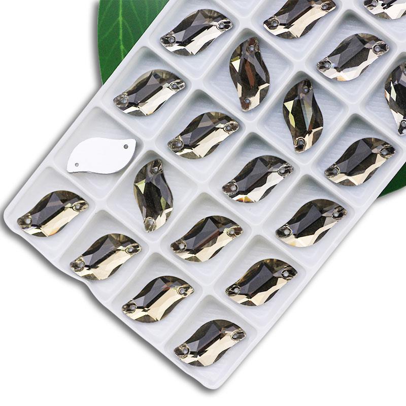 All Size All Color Ab S Shape Sew On Rhinestone Leaf Glass Crystal Sewing Flatback 2 Holes 6*12 10*20 14*30 for Dress Decoration