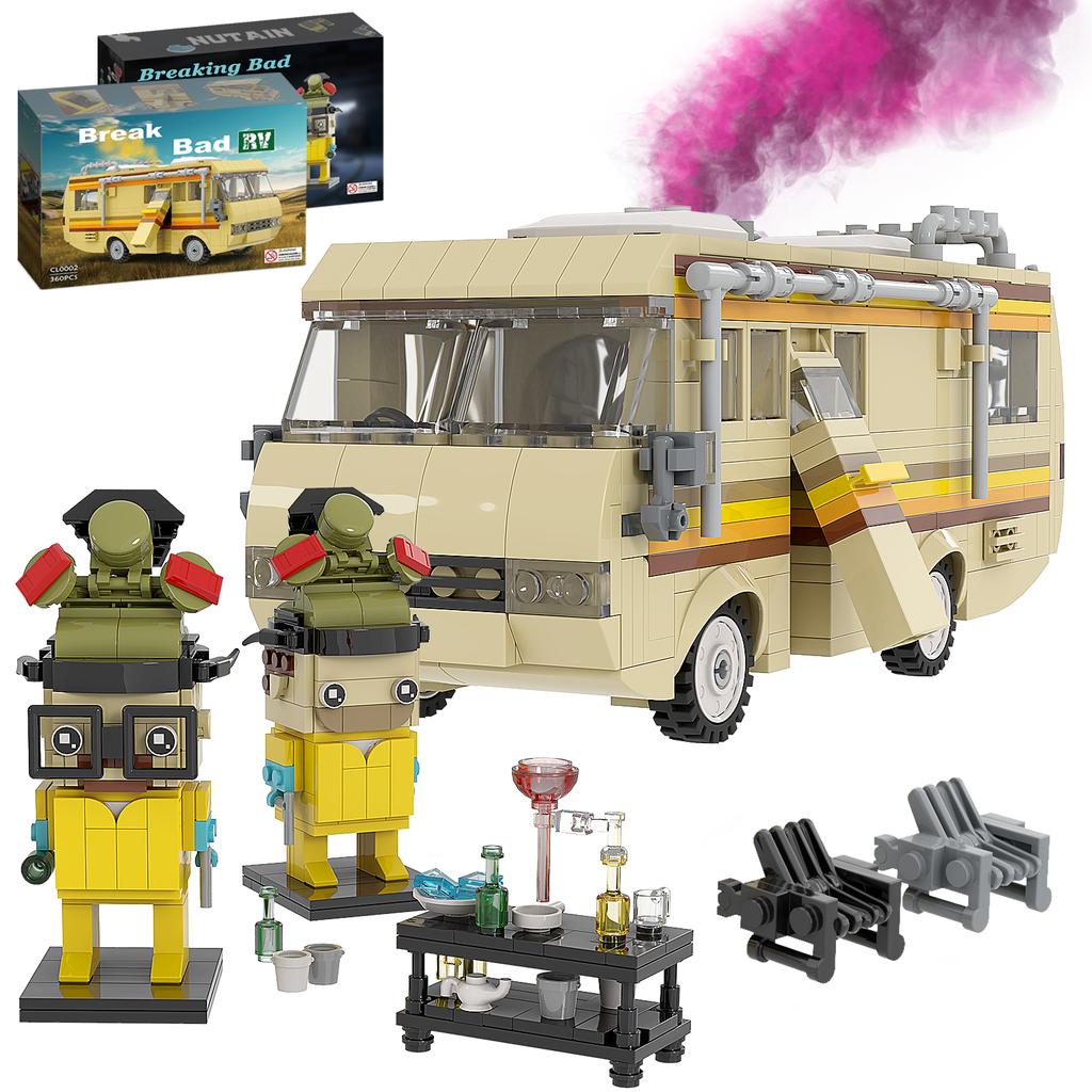 Classic Breaking Bad RV White and Pink Characters Model 3-in-1 Movie Protagonist Building Blocks Toy for Kids Adults