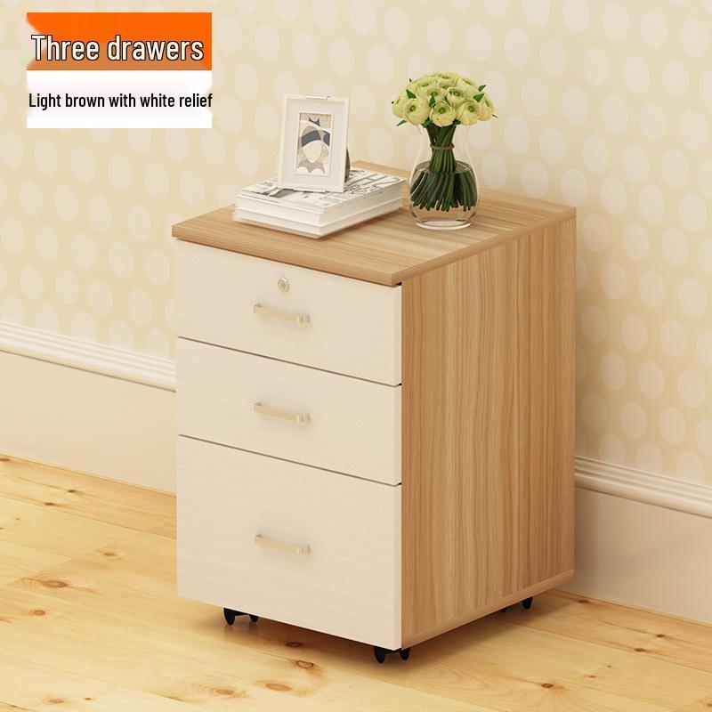 Mobile Lockable Filing Cabinet with Three Drawers - Floor-standing Storage for Office or Bedside