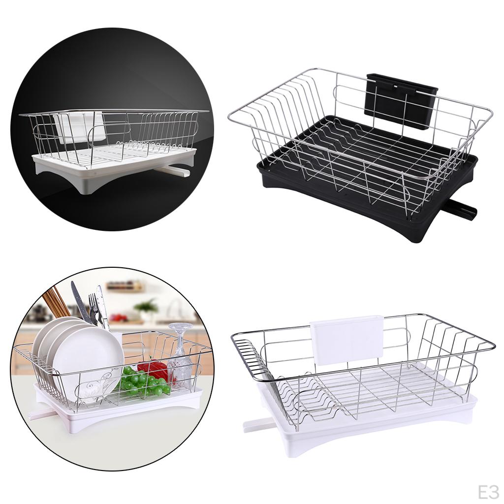 Dish Drying Rack, Compact Rack And Drain Set, Drainer with Adjustable Channel,