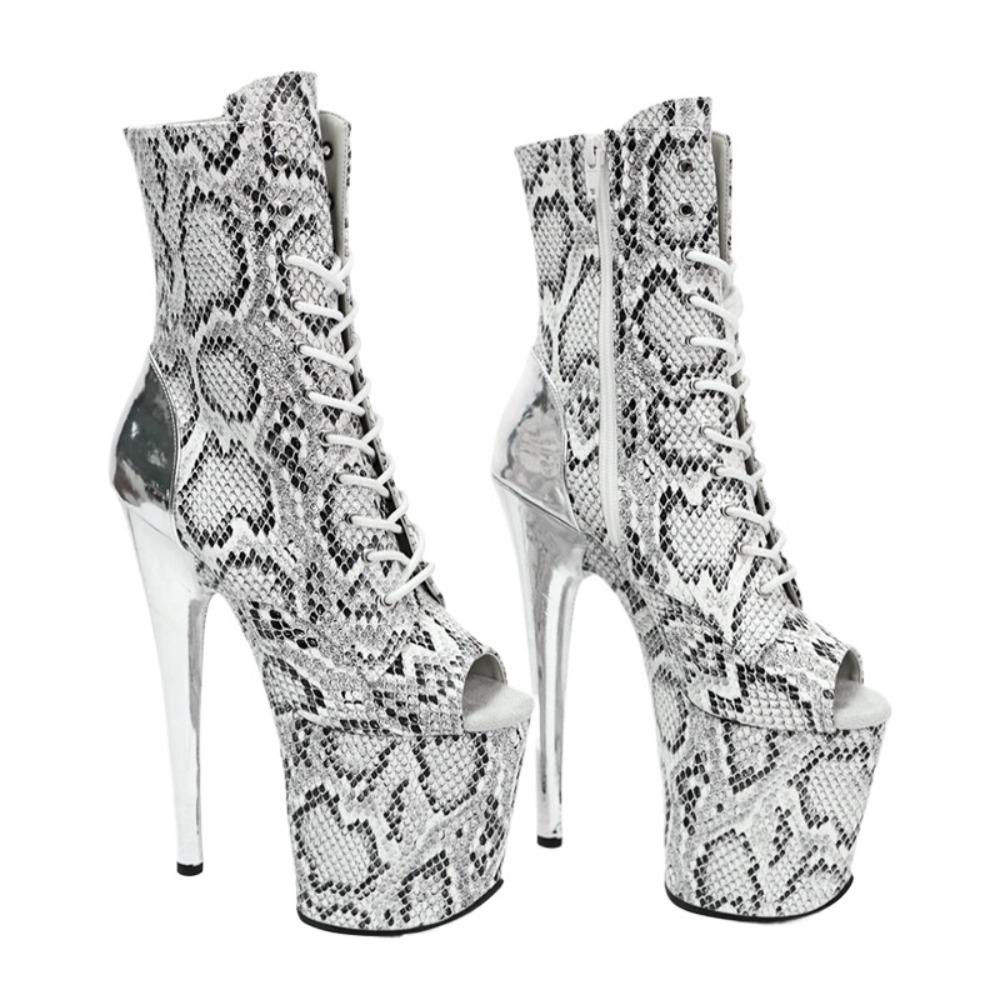 

Сапоги со змеиным узором 20 см, женские короткие сапоги на толстой подошве и толстом каблуке на очень высоком каблуке, сандалии для подиумных танцев на шесте, большие размеры 46