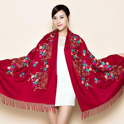 Tibetan Qinghai Lake Embroidery Shawl - Women's Winter Ethnic Prairie Cape and Scarf for Air-Conditioned Rooms.
