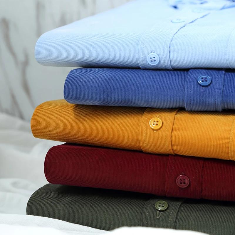 Autumn Winter Men Long Sleeve Regular Fit Business Solid Corduroy100%  Cotton Casual Shirt for Mens Office Shirts with Pocket