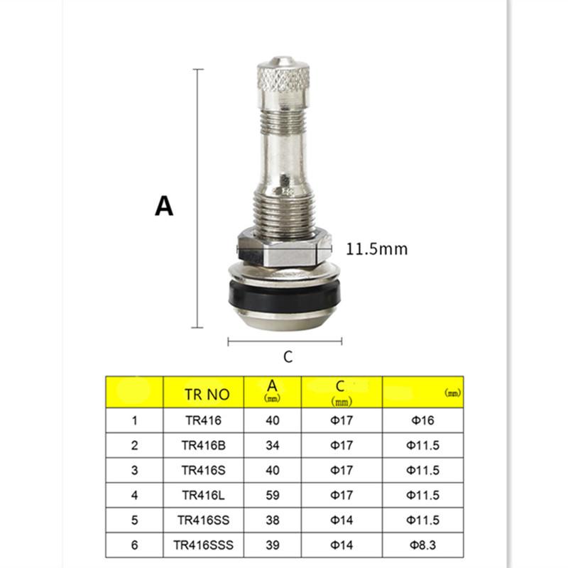 4pc TR416 Clamp/Bolt-in Tire Valve Stem Chrome Brass Vacuum Tire Valve Stems for Passenger Car Light Truck Motorcycl TR416SS Tire Chucks 1
