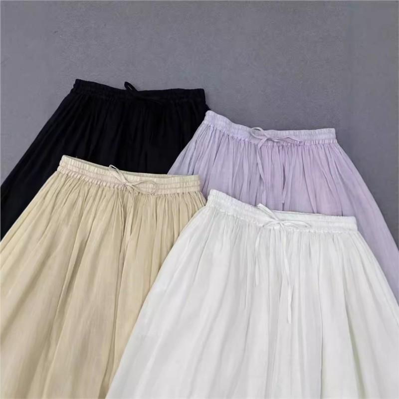 Johnature Lace Skirts Women Summer Lace-up Elasticated Solid Color Casual Simple Loose Skirts