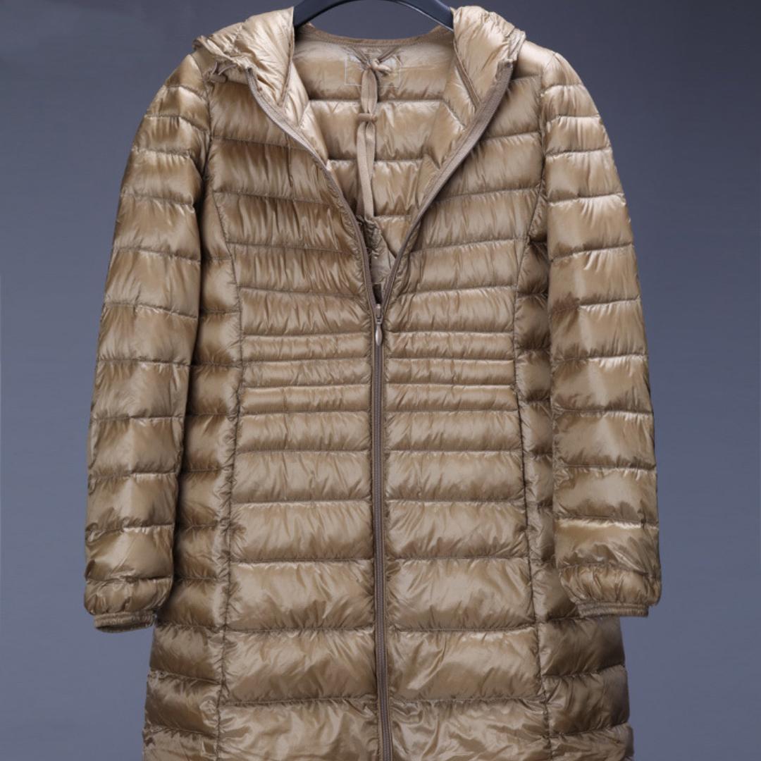 

Весенне-осенний пуховик с капюшоном размера плюс, тонкая облегающая женская куртка средней длины, S-7XL, женская 2XL шампанского