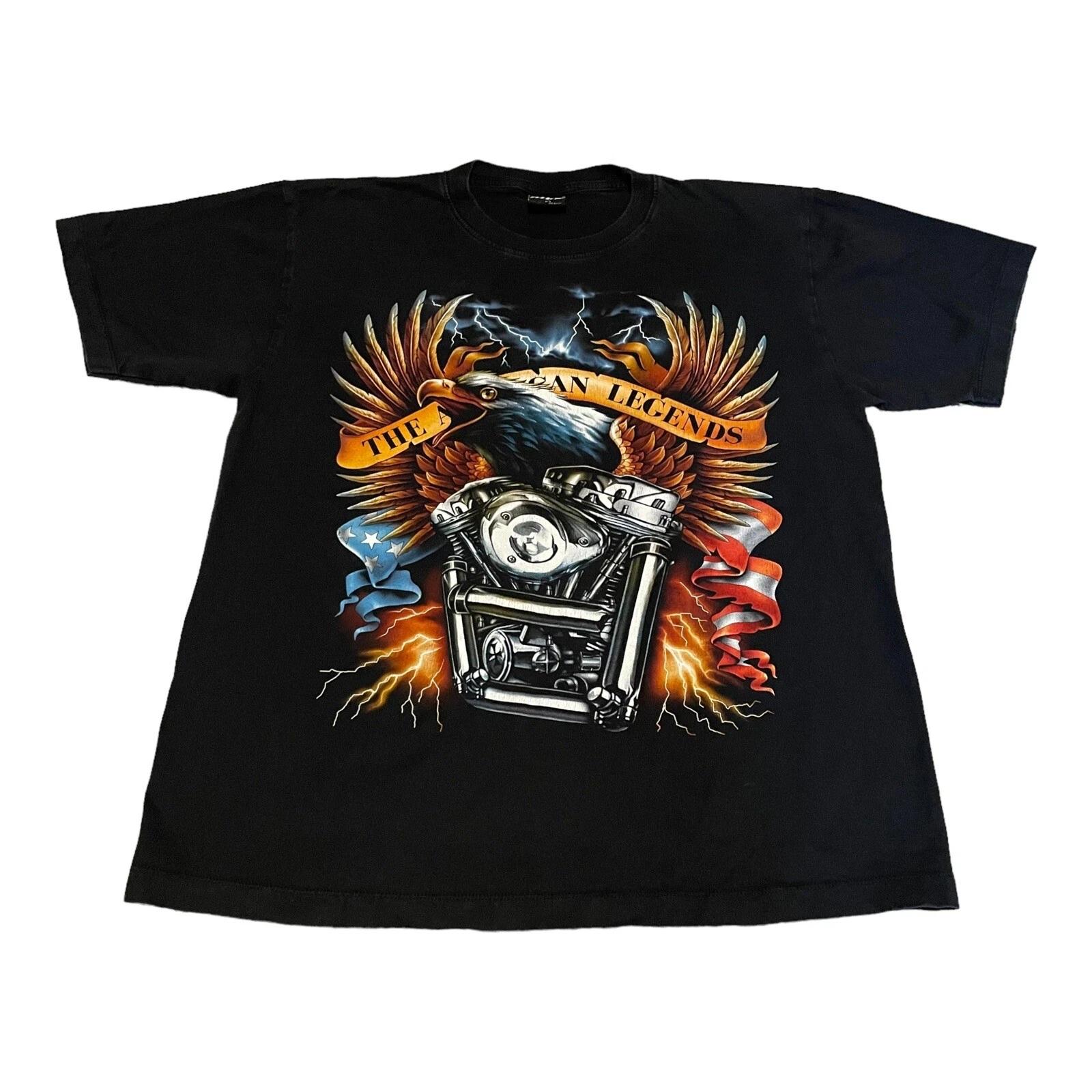 

Vintage USA American Legend Eagle T-Shirt XL Motorcycle Double-Sided AOP Black S