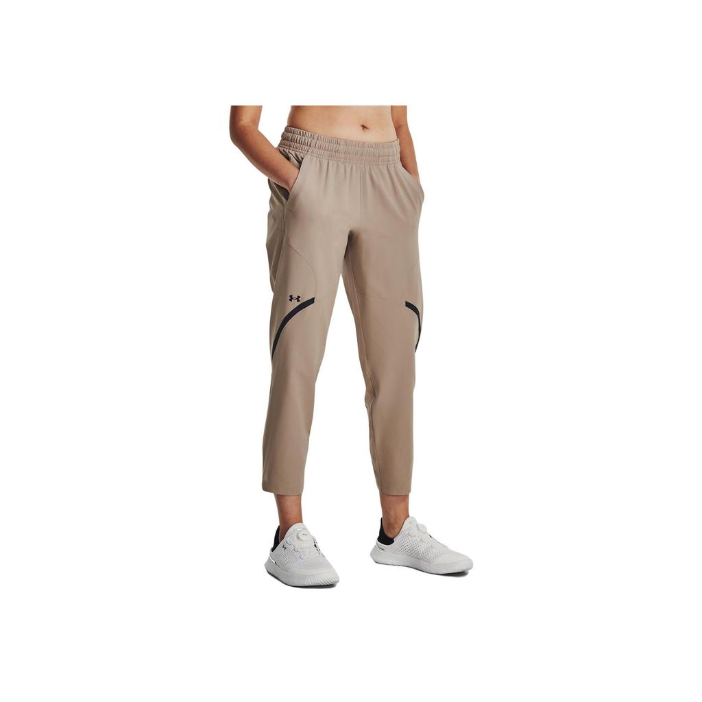 Under Armour Unstoppable Logo Print Pocket Elastic Waist Nine-Point Casual Pants Women bottoms Sahara-Brown 1376922-236
