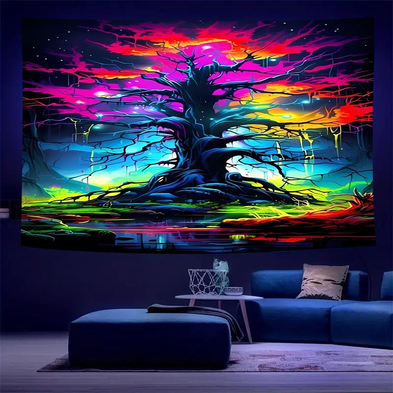 Ultraviolet Bubble Giant Tree Luminous Tapestry, Indoor Mood To Create Atmosphere, Psychedelic Luminous Art, Bedroom Decoration