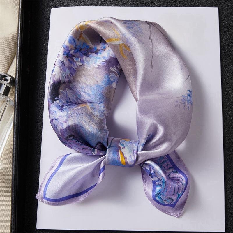 China style 2025 new purple flower print silk square scarf 53 mulberry silk shawl silk scarf women 53*53cm