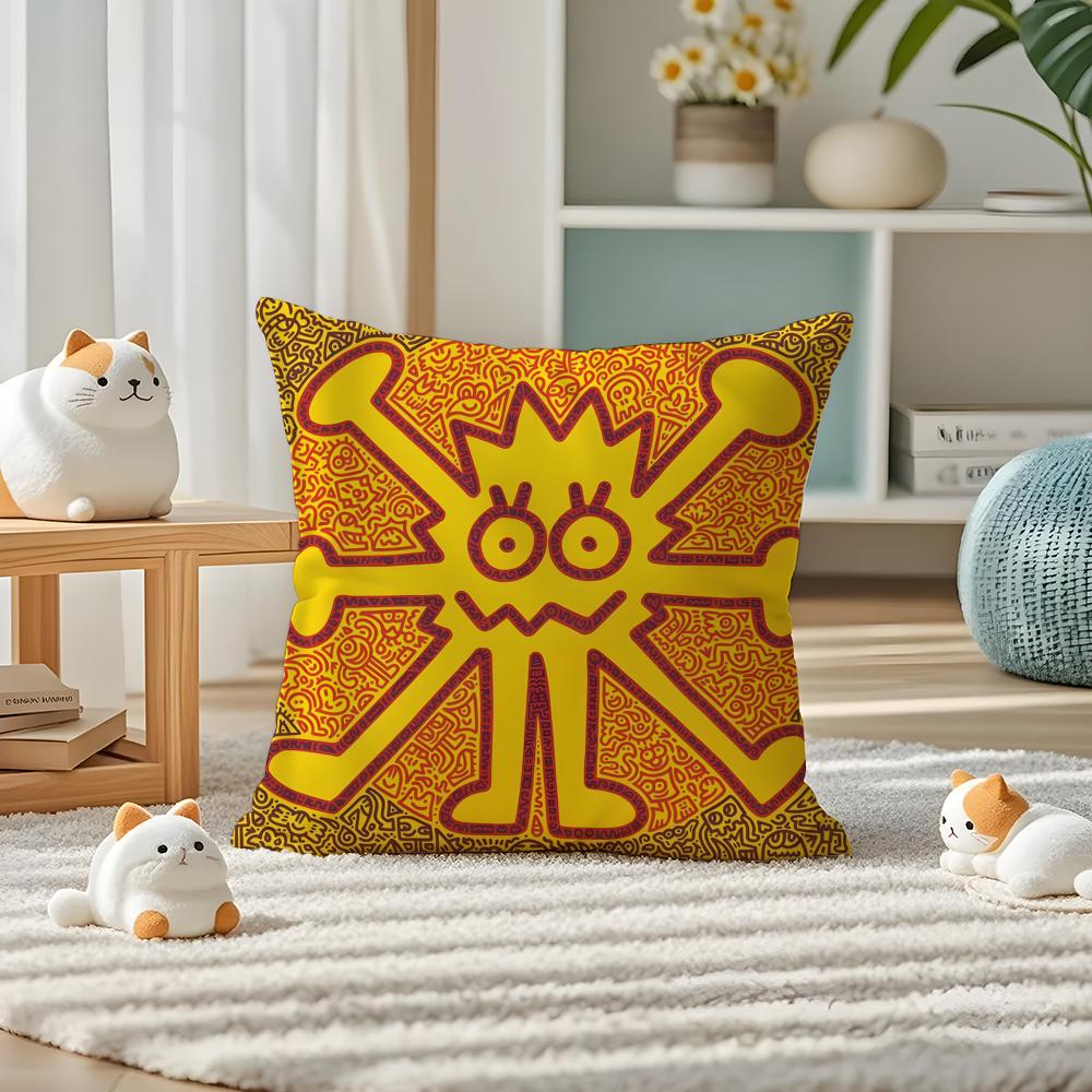Famous Genius Graffiti Art Mr Doodle Pillow Case Double-Sided Plush Sofa Cushion Covers Organic Breathable Invisible Zipper
