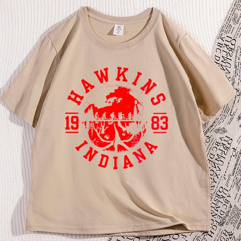 Hawkins 1983 Indiana Tričko pro Muže Ženy Vzhůru nohama Tričko Milovník Filmů Tričko Ležérní Kulatý Výstřih Bavlna Krátký Rukáv