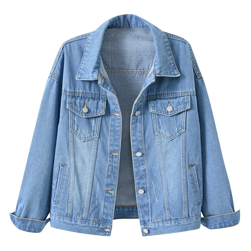 Women's Casual Solid Color Long Sleeve Cropped Denim Jacket
