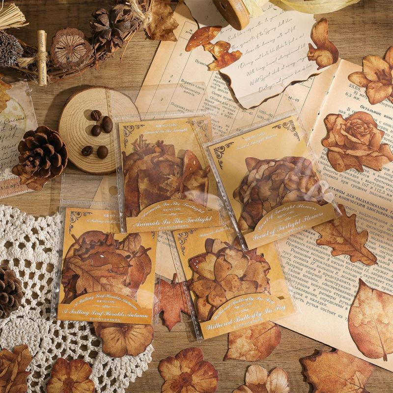 15-Sheet Retro Brown Plant Leaf Specimen Stickers, Decorative for Journal Collage & DIY Crafts