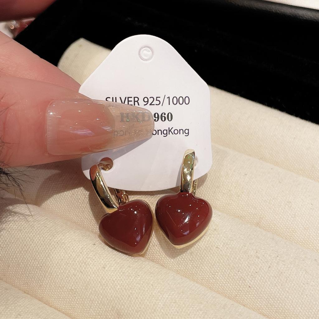 New Year's Silver Needle Zircon Pearl Red Earrings Retro Temperament Earrings Fashion High Sense Versatile Earrings Women