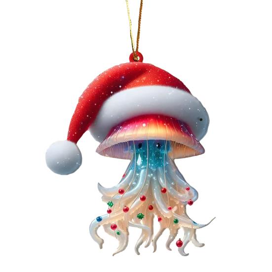 2D Acrylic Christmas Ornament Cute Flat Polar Bear/Octopus/Parrot Animal Car Rear View Mirror Charm Auto Interior Accessories for Window Wall