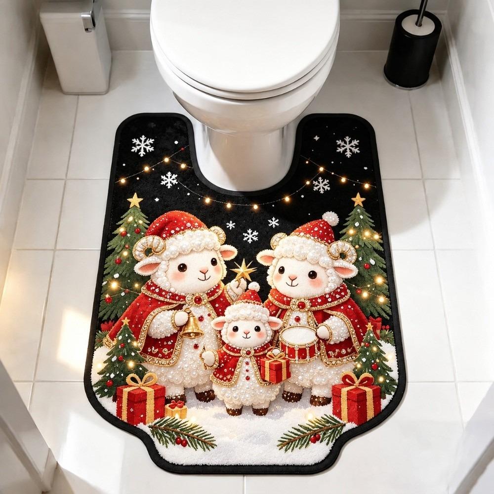 Absorbent Bathroom U-shaped Mat Christmas Theme Bath Mat Fun Toilet Floor Rug Household