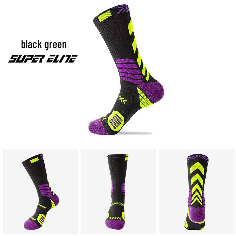 Men's Elite Basketball Socks: Trendy Color Block, Thick Terry Bottom, Sweat-Absorbent, Breathable, Professional Sports Socks.