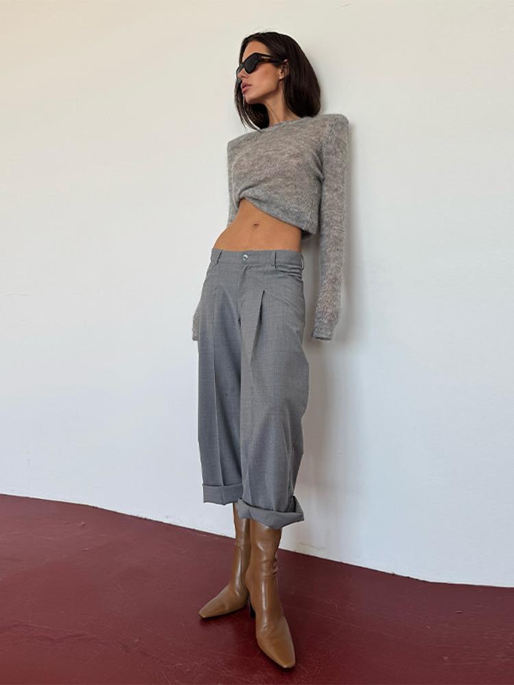 Women's Short Hollow Shoulder Pad Knitted Sweater Women's Round Neck Thin Pullover Sweater White Black Grey Sweater Pullover 2025 New Collection